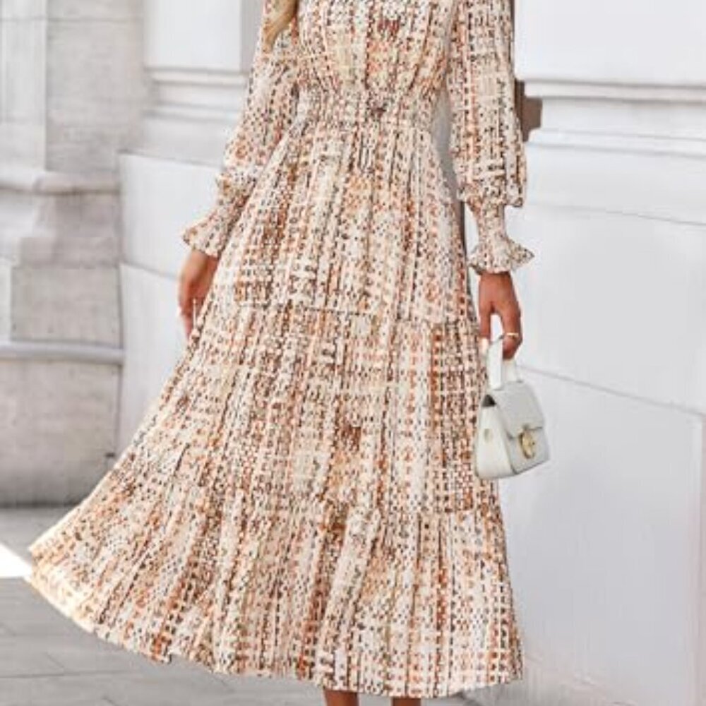 Floral Maxi Dress Long Sleeve V Neck A Line Boho Chic Fall Party Wear - Picture 3 of 8